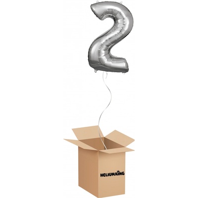 HeliumKing Balónový box Narodeninové číslo 2 strieborný 86 cm