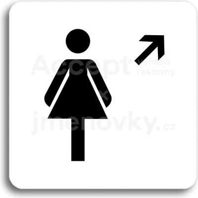 ACCEPT Piktogram WC ženy vpravo nahoru - bílá tabulka - černý tisk bez rámečku