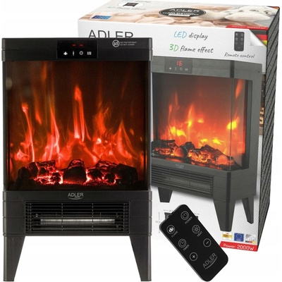 Adler Elektrický krb stojící 2000 W 3D efekt plamene černý