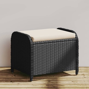 vidaXL Градинска табуретка с възглавница черна 58x46x46 см полиратан (365733)