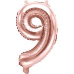 PartyDeco Балон от фолио Mini - число 9 розово златен 35 см