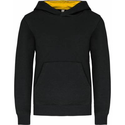 Kariban K453 detská kontrastná mikina s kapucňou black/yellow