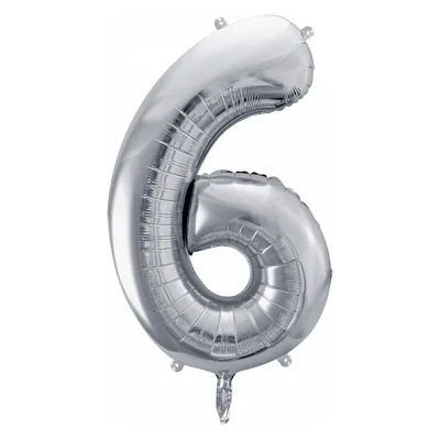 PartyDeco Балон от фолио - число 6 сребърен 86 см