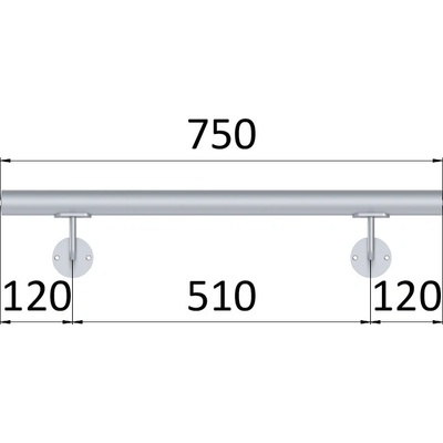 Madlo 750mm / broušená nerez K320 / AISI316 set: 2ks úchyt, madlo D=42,4mm s ukončením