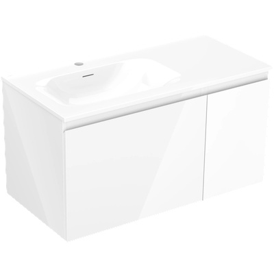 Mexen Orio шкаф за баня 90 см с мивка Vela лява, 1S, 1D, бял гланц - 91A13-09047-3-BBFF00-W23L00 (91A13-09047-3-BBFF00-W23L00)