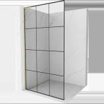 Mexen Kioto L стена на душ кабина Walk-in 100 x 200 см, черна решетка, злато четкано - 800-100-103-55-77 (800-100-103-55-77)