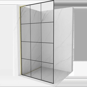 Mexen Kioto L стена на душ кабина Walk-in 100 x 200 см, черна решетка, злато четкано - 800-100-103-55-77 (800-100-103-55-77)