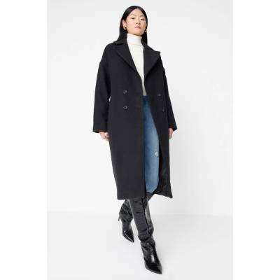 Trendyol Black oversize široký strih dlhý vlnený kašmírový kabát čierna