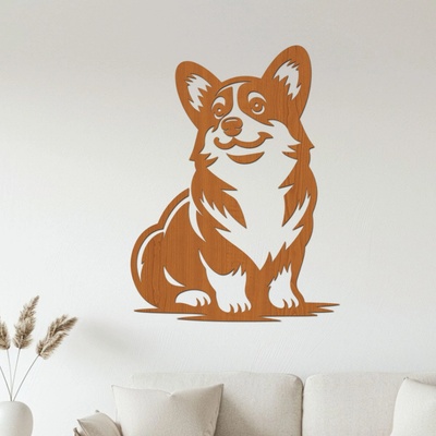 dřevo života Dřevěný obraz sedící Corgi Rozměry (cm): 45x60, Zvolte barvu dekoru: Třešeň