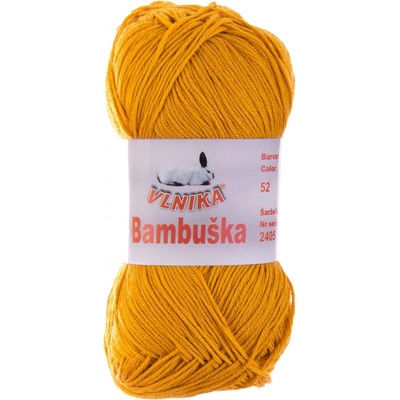 Pletací / háčkovací příze Vlnika BAMBUŠKA 52 hořčicová, klasická, bambusová, 50g/205m