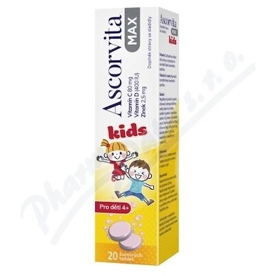 Ascorvita Max Kids 20 šumivých tabliet