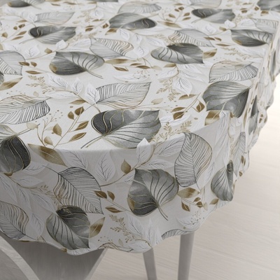 Biante Dekoračný oválny obrus Leona LN-173 Sivé listy na režnom 130x180 cm