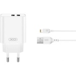 XO Зарядно устройство XO CE34 за електрическата мрежа, 2 USB гнезда, 12 W, бързо зарядно устройство + Lightning кабел, БЯЛО XO-CE34+LIGHTNING (XO-CE34+LIGHTNING)