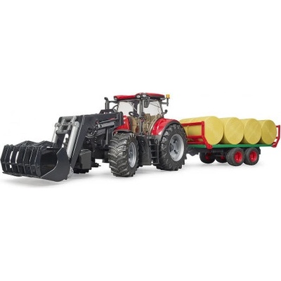 Bruder Traktor Case IH Optum 300CVX s předním nakladačem a přívěsem s 8 balíky 1:16