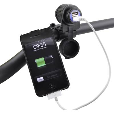 Q-TECH Dvojitá USB zásuvka s uchycením na řídítka