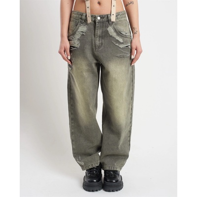 The Ragged Priest Дънки The Ragged Priest Women's Crescent Biggie Wide Leg Jeans - Grey