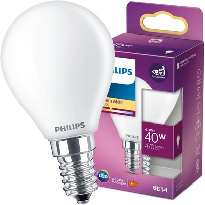 Philips 8718699763435 LED žárovka 1x4,3W E14 470lm 2700K teplá bílá, matná bílá, EyeComfort