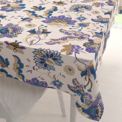 Biante bavlna obdĺžnikový obrus Sandra SA-539 Modro-fialové orientálne kvety na svetlo béžovom 50x100 cm