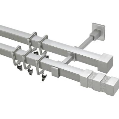 OK-GarnýžeCZ Garnýž kovová hranatá dvouřadá 20x20mm Verona satina 470 cm do stěny / kroužky s žabkou