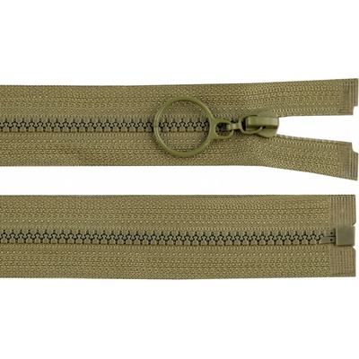 Prima-obchod Kostěný zip No 3 délka 60 cm s kroužkem, barva 263 zelená khaki