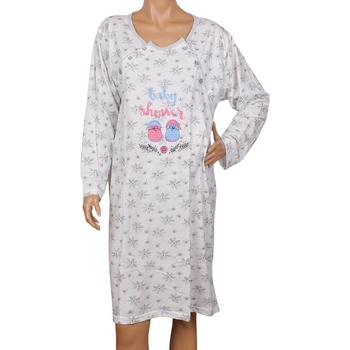 Макси нощница за кърмачки в бяло с цветя