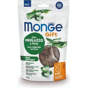 Monge Gift Filled and Crunchy Skin Support лакомство за котки за здрава кожа и козина, с риба треска и алое 60gr