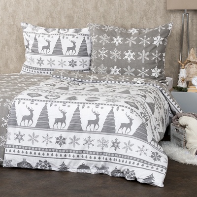 4Home flanel obliečky Christmas Time sivá 200x220 2x70x90