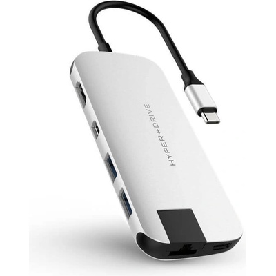 HYPER by Sanho HyperDrive Slim 8-in-1 USB-C Hub - мултифункционален хъб за свързване на допълнителна периферия за MacBook Pro и устройства с USB-C (сребрист)