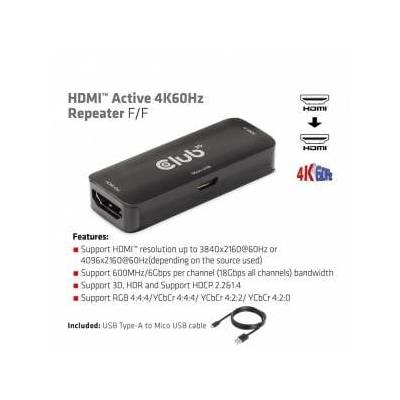 Club3D Active HDMI Adapter 4K60Hz (F/F), Black