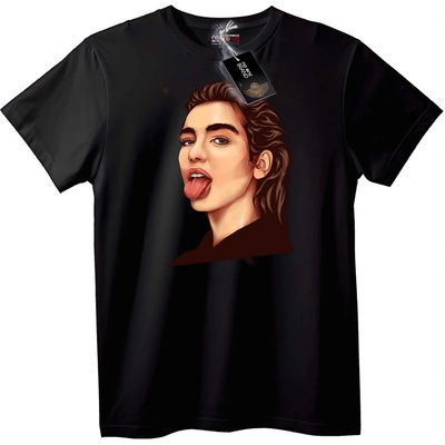 NOONEBRAND Тениска Портрет с Език Навън - 5XL, Black