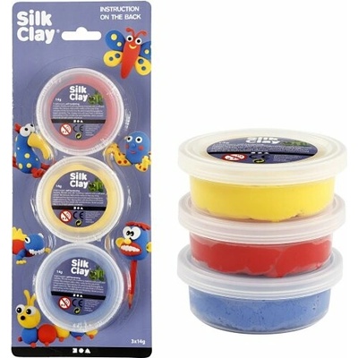 Creative Samotvrdnoucí modelovací lehká hmota Silk Clay SADA 3 barev MODRÁ, ČERVENÁ, ŽLUTÁ
