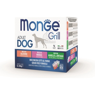Monge Grill Dog Adult смесени закуски - сьомга, свинко, агнешко 12 x 100 г