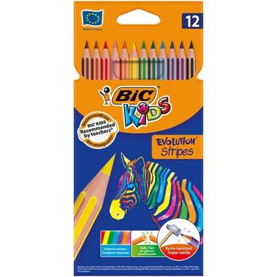 Bic Kids Evolution šesťhranné ohybné pruhované ekologické farebné ceruzky sada 12 kusov 9505222