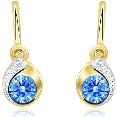 Duppi detské náušnice slzy DU 70544 zo žltého zlata s kamienkami tmavo modrými zapínanie brizúra