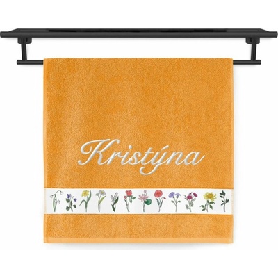 Povlečení Plus osuška se jménem na přání 70 x 140 cm květinový herbář oranžový