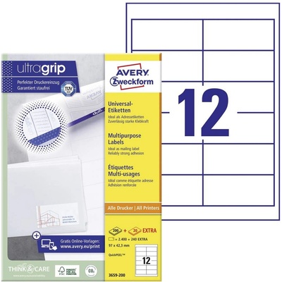 Avery-Zweckform 3659-200 97 x 42.3 mm papier biela 2640 ks trvalé univerzálne etikety atrament, laser, kópie