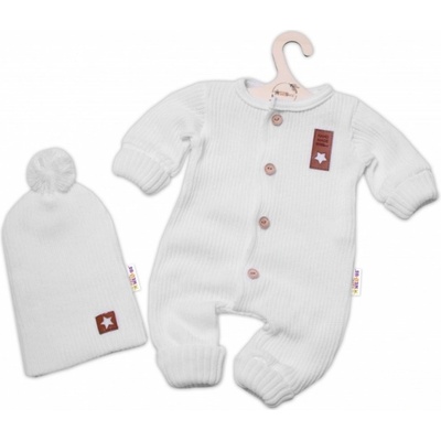 Baby Nellys 2-dielna sada Pletený overálek STAR čiapky Hand Made, biely