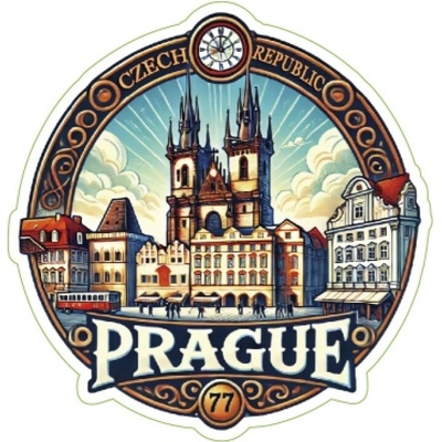 Samolepka ČR Prague s kostolom Panny Márie pred Týnom 6,2 x 6 cm - farebná