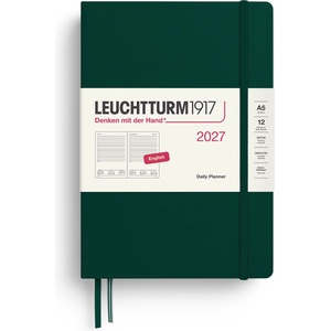 Leuchtturm1917 Daily Calendar 2027 Medium (A5) - English, Forest Green, 145 x 210 mm, January-December (12 months), 1 page per day, hourly grid 7: 00-22: 00, hardcover, 80 g/m2 paper - 400329 (400329)