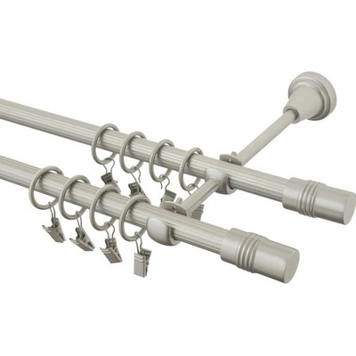 GARNÝŽE-HEBR Garnýž rýhovaná Cylinder double chrom mat dvojitá 140 cm