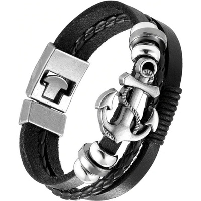 Amparo Miranda Miranda Kožený náramok s kotvou TZ735C čierny