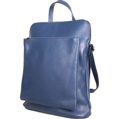 Džínově modrý kožený batoh/crossbody kabelka no. 21 o obsahu cca. 7 l