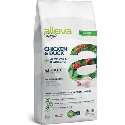 Diusapet Alleva® holistic (puppy maxi) chicken & duck + aloe vera & ginseng - пълноценна храна за млади кученца от едри породи, както и за бременни и кърмещи кучета, Италия - 12 кг 2370