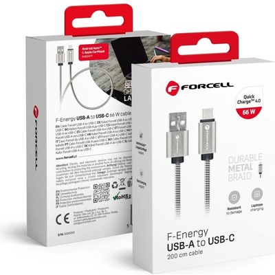 Forcell C234 USB A na typ C Qc4.0A 3A 66W 2m stříbrný