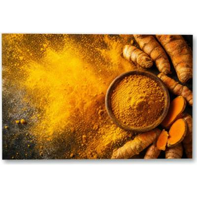 Plakát – Kurkuma v misce a rozsypané koření Bez rámu Ano Bez rámu 135 × 90 cm