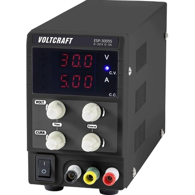 VOLTCRAFT ESP-3005S laboratorní zdroj s nastavitelným napětím, 0 - 30 , 0 - 5 A, 150 W, zásuvka 4 mm , kompaktní forma,