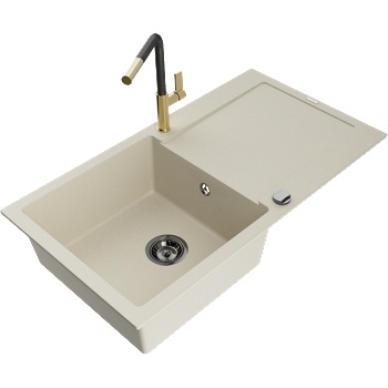 Mexen Leo кухненска мивка от гранит с 1 отделение с отцеждач и кухненски смесител Flora, бежов - 6501-69-670401-57-B (6501-69-670401-57-B)