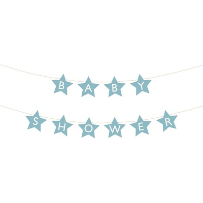 Party Deco Гирлянд на Звездички с Надпис "Baby Shower", Светло Син