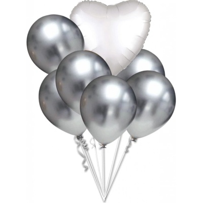 Balonky.cz Balónky chromové stříbrné a bílé srdíčko set
