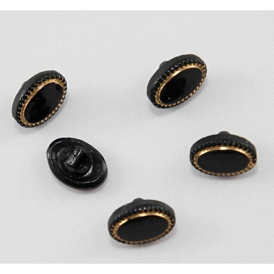 Gombík so spodným prišitím - čierny so zlatom - rozmer 1,4 cm x 1 cm